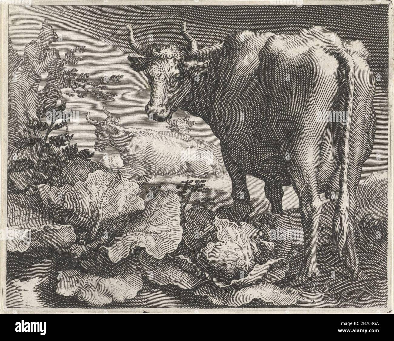 Koeien Pastoralen (servietitel) Vaches Pastoralen (titre de la série) Type de bien: Imprimer Numéro de série: 2 / 14Objectnummer: RP-P-BI 2386Catalogusreferentie: Holllstein Dutch 325Rolisethberger 136 Inscriptions / marques: Marque du collectionneur, verso en bas à gauche, estampillée: Lugt 240 Fabricant : printmaker: Boësüs Adtius. Bolswertnaar Design: Abraham Bloemaert Éditeur: Boëtius Adamsz. BolswertPlaats fabrication: Amsterdam Date: 1611 Caractéristiques physiques: Engrala matière: Papier technique: Engrala (impression) mesures: Feuille: H 114 mm × W 143 mmToelichtPrent hors série avec quatorze tirages Banque D'Images