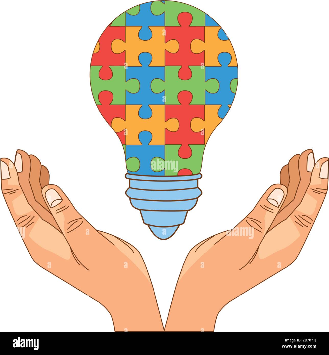 ampoule de levage des mains avec pièces de jeu de puzzle Illustration de Vecteur