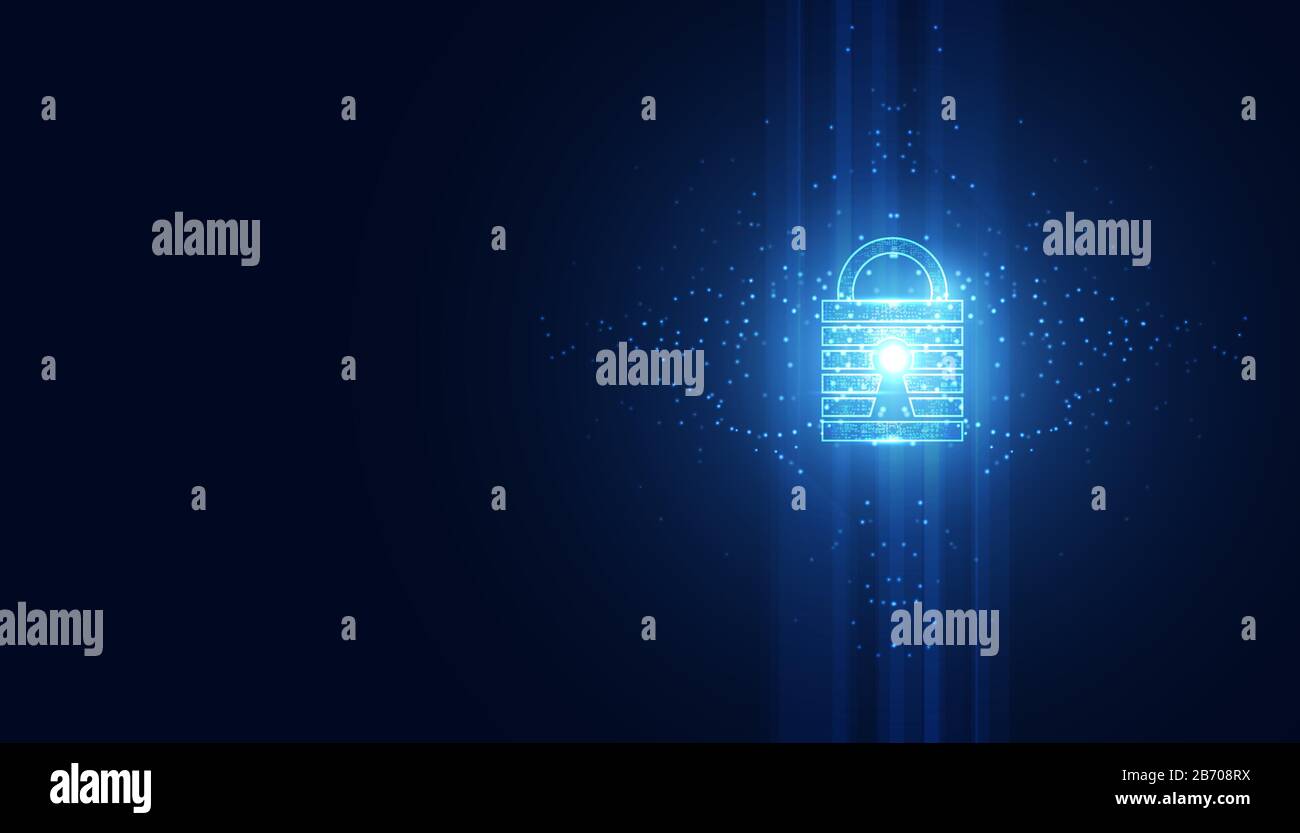 Technologie abstraite cyber-sécurité sécurité de l'information confidentialité verrouiller futuriste bleu avec binaire données numériques arrière-plan. Illustration de Vecteur
