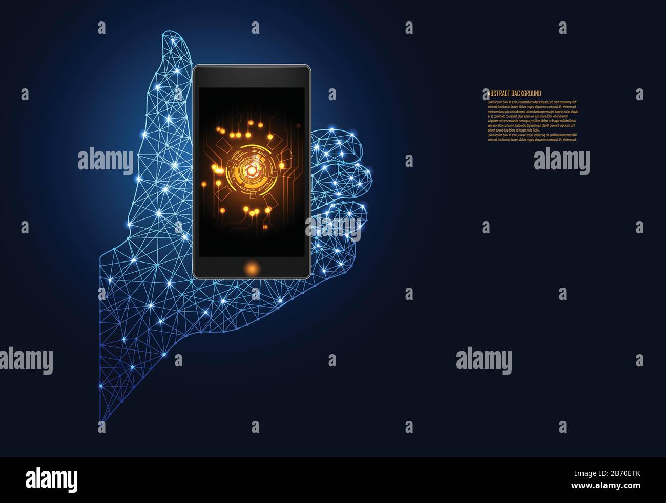 technologie abstraite numérique bas poly concept d'élément filaire futuriste numérique à la main composé de lignes de points sur smartphone ordinateur de réseau numérique futuriste Illustration de Vecteur