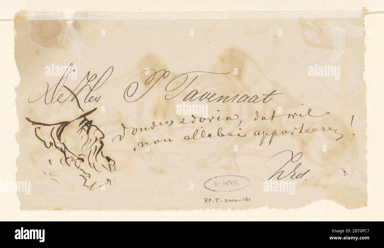 Kop met baard Cup avec barbe type d'objet: Dessin Numéro d'objet: RP-T-2000-181 (V) marquage / marques: Annotation, milieu, écriture: "Le Seigneur J Tavenraat / thunder ..., qui maintenant les deux apportés ! 'Marque du collecteur, en bas, estampillée: Lugt 2228 Fabricant : illustrateur John Tavenraat (bâtiment classé) Date: 1840 - 1880 Caractéristiques physiques: Stylo en matière brune: Encre papier technique: Stylo Dimensions: H 89 mm × W 155 mm Banque D'Images