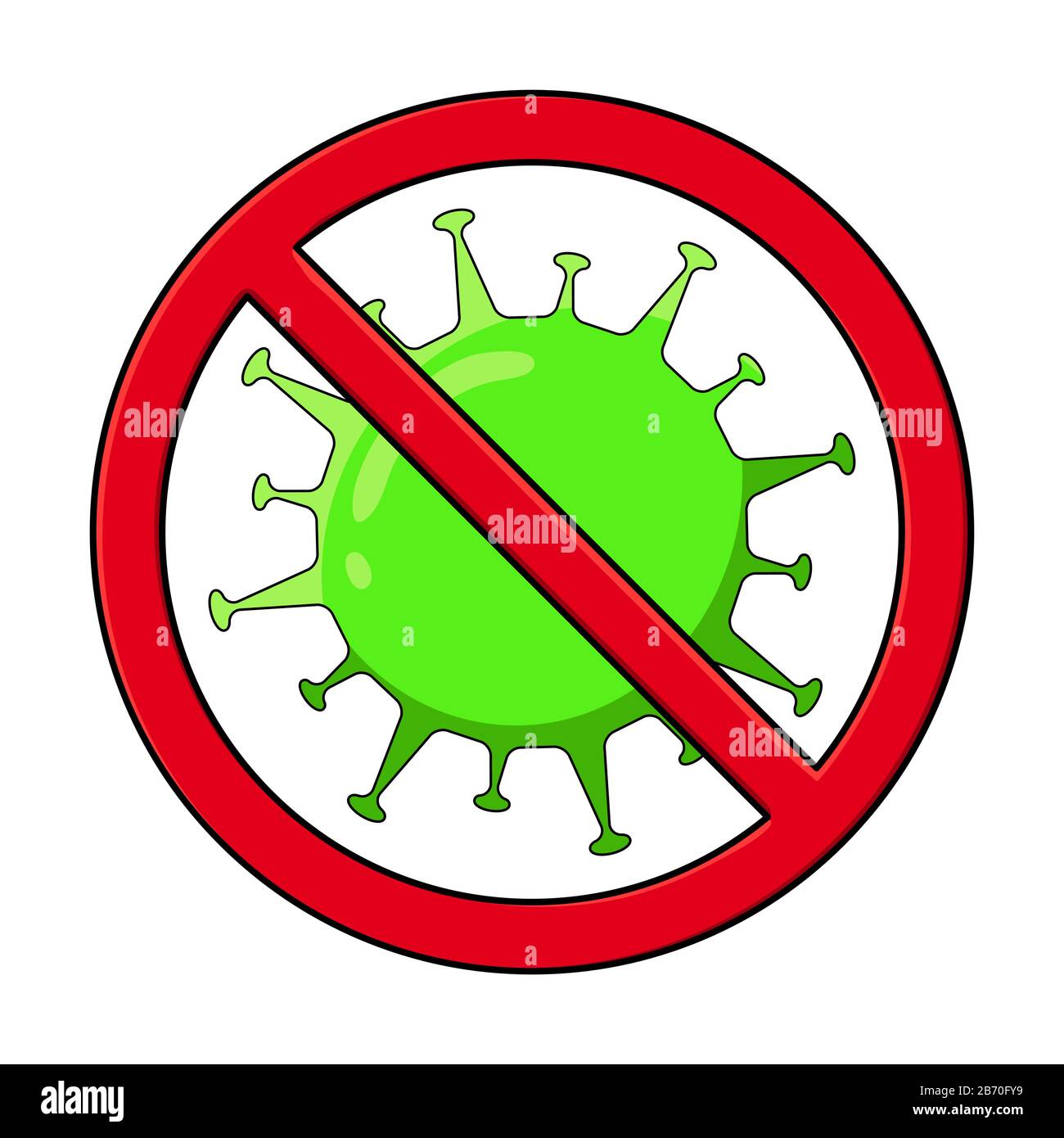 Vecteur du virus Corona avec signe d'avertissement STOP sur fond blanc. Cellule coronaviruses, maladie du virus wuhan. Arrêter le concept de coronavirus. Illustration vectorielle Illustration de Vecteur