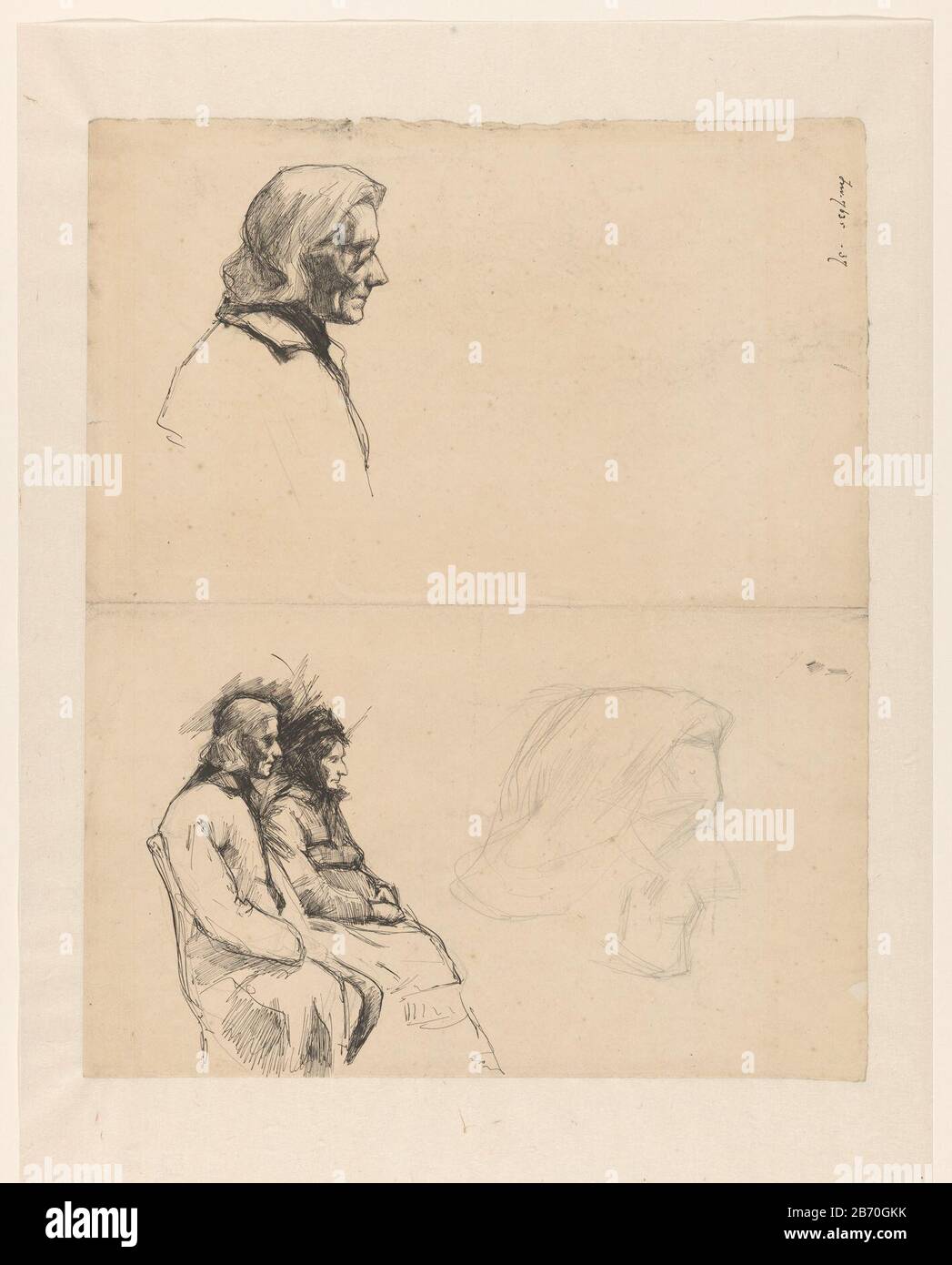 Kop van een blinde man en een zittende man en vrouw Chef d'un homme aveugle et d'un homme assis et d'une femme type d'objet: Dessin Numéro d'objet: RP-T-2006-29 Inscriptions / marques: Marque du collectionneur, verso, estampillée: Lugt 2228 Fabricant: Artiste: Anthon Gerhard Alexander van Rappard Date: 21 -sep-1882-21 Jan 1882 Caractéristiques physiques: Crayon et encre de l'Inde dans le stylo et la brosse: Crayon de papier encre indienne technique: Stylo / brosse dimensions: Feuille: H 420 mm × W 340 mm Objet: Femme aveugle, aveugle, aveugle Banque D'Images