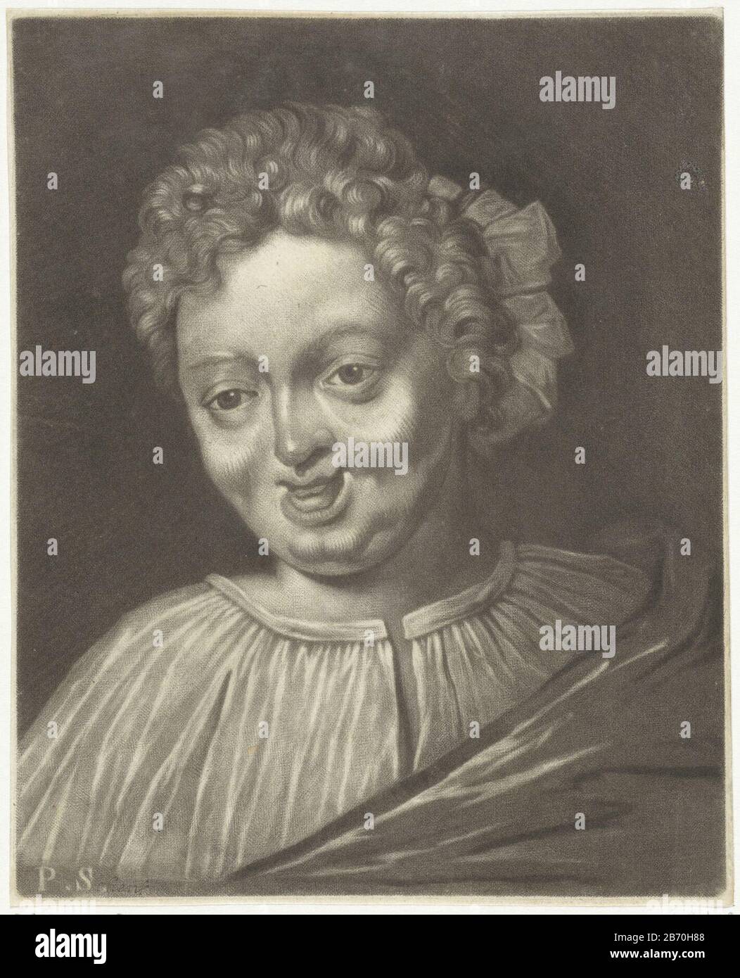 Kop van een lachende man Chef d'un homme souriant Type d'objet : photo Numéro d'article: RP-P-1906-3578 Inscriptions / marques: Marque du collectionneur, verso, estampées: Lugt 2228 Fabricant: Printmaker Pieter Schenk (I) (possible) Date: 1670 - 1713 Caractéristiques physiques: Mezzotint matériel: Technique du papier: Mezzotint: Dimensions du bord: Mezzotint: H 176 mm × W 141 mm Objet : rire Banque D'Images