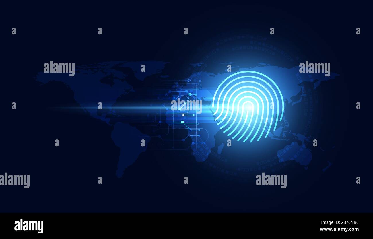 Image abstraite bleue futuriste avec imprimé doigts concept. Détection de vol prévention des cyber-menaces utilisant des systèmes de sécurité. Illustration de Vecteur