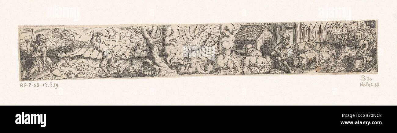 Kreeft (juni) Twaalf maanden van het jaar met tekens van de dierenriem (serietitel) Kreeft (juni)Twaalf maanden van het jaar met tekens van de dierenriem (serietitel) Type d'objet : prent Objectnummer: RP-P-OB-OB-13.33gestig, fabricant: E: Franz Isaac BrunPlaats fabrication: Duitsland Dating: CA. 1559 - ca. 1596 kenmerken physique: Gravitation matériau: Papier Techniek: Graveren (drukprocedé) Dimensions: Plaatrand: H 24 mm × b 169 mmToeliechtZesde pruit een série met de twaalf ma Banque D'Images