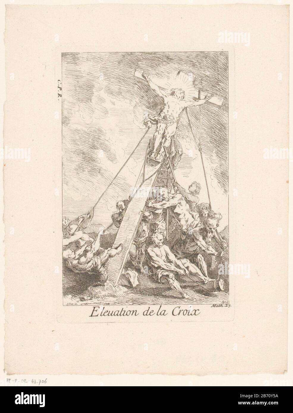 Kruisoprichting élévation de la Croix (objet op de titre) Leven en passie van Christus (serietitel) la vie de NS Jesus C (serietitel) élévation de la Croix de la Croix (objet titre) vie et passion du Christ (titre de série) la vie de N.S. Jesus C. (titre de la série) Type de bien: Photo Numéro de l'article: RP-P-OB-43.706Catalogusreferentie: IFF 18e siècle 747 Inscriptions / marques: Marque du collectionneur, verso, estampillée: Lugt 2228 Fabricant: Printemaiker Gabriel Huquier (bâtiment classé) graveur Jacques Huquier (possible) à concevoir: Claude Gillot (bâtiment classé) Gabriel Huquierge Banque D'Images