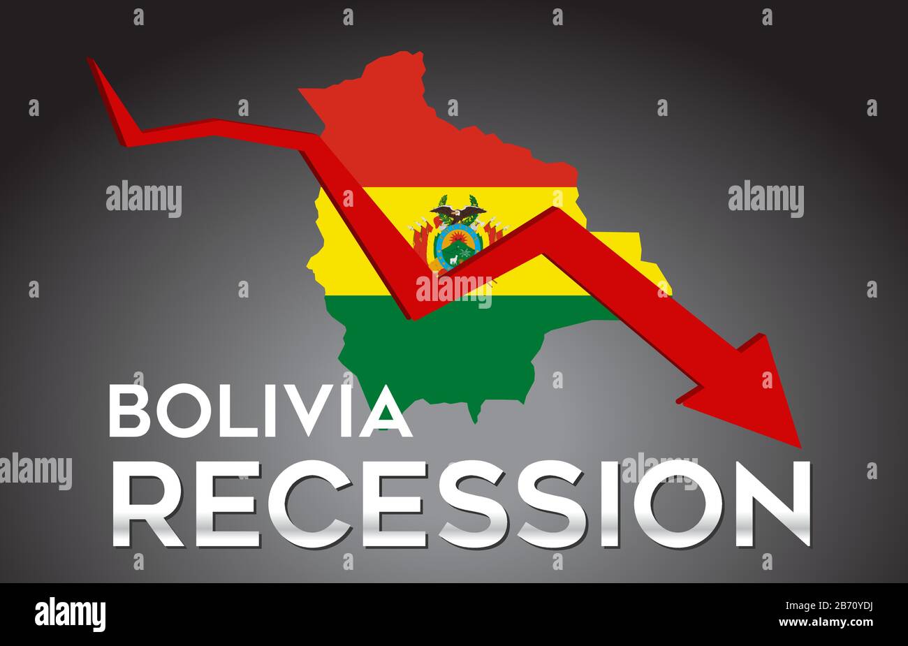 Carte De La Récession Bolivienne Crise Économique Concept Créatif Avec Crash Économique Arrow Vector Illustration Design. Illustration de Vecteur