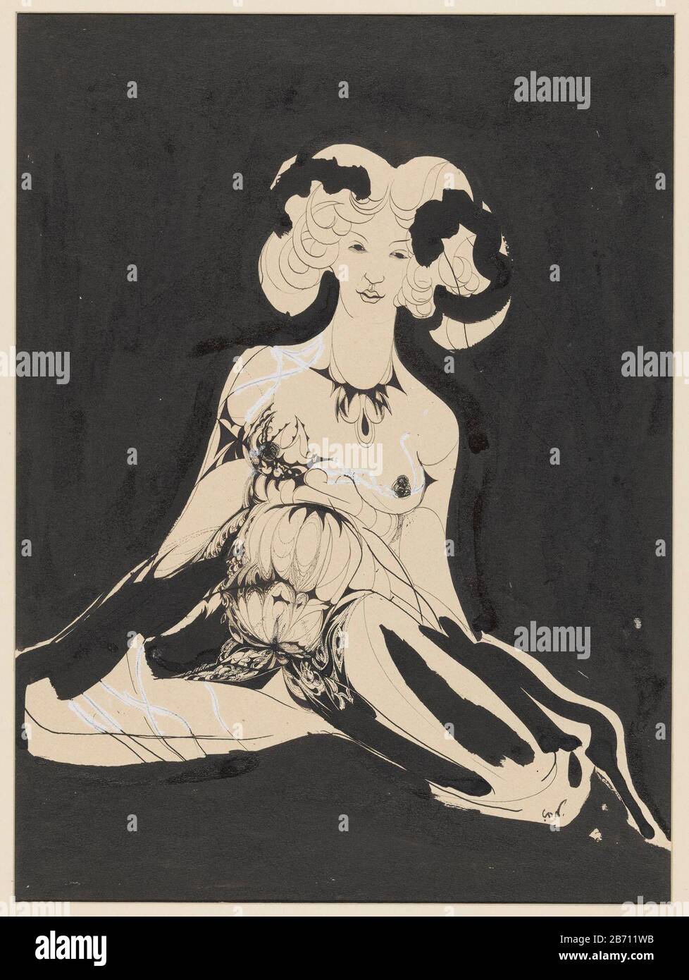 L'attente Zittende vrouw l'attentionnée / Assise femme type d'objet: Dessin Numéro d'objet: RP-T-1935-6 (R) Fabrication Vervaardiger: Rapporteur pour avis: Karel de Nerée to Babberich Date: 1890 - 1909 Caractéristiques physiques: Brosse et stylo en noir, blanc dékverf matériel: Finition papier peinture encre technologie: Babpen / brosse dimensions: H 420 mm × l 320 mm Banque D'Images