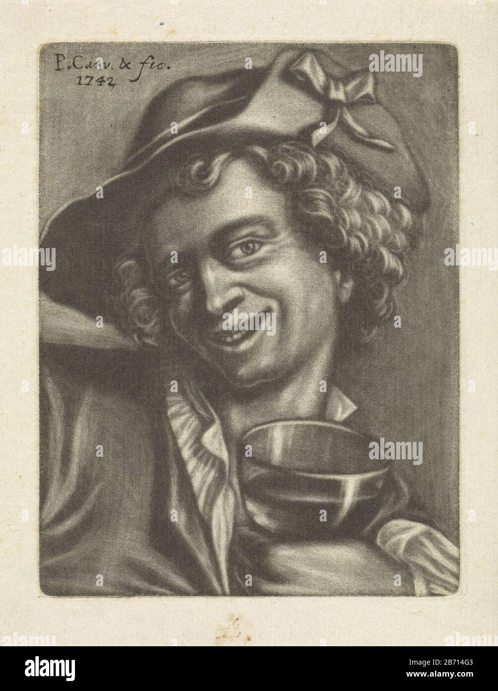 Lachende jongen met een glas Smiling boy avec un verre type d'objet: Photo Numéro d'article: RP-P-1906-3074 Inscriptions / marques: Marque du collectionneur, verso, estampées: Lugt 2228 Fabricant: Printmaker: Petrus Camper (propriété cotée) Lieu de fabrication: Londres Date: 1742 Caractéristiques physiques: Mezzotint et engraa matière: Papier: Technique: Technique: Mezzotint / engraa (processus d'impression) mesures: Bord de la plaque: H × 108 mm b 82 mm Objet: Verre, rummerriant Banque D'Images