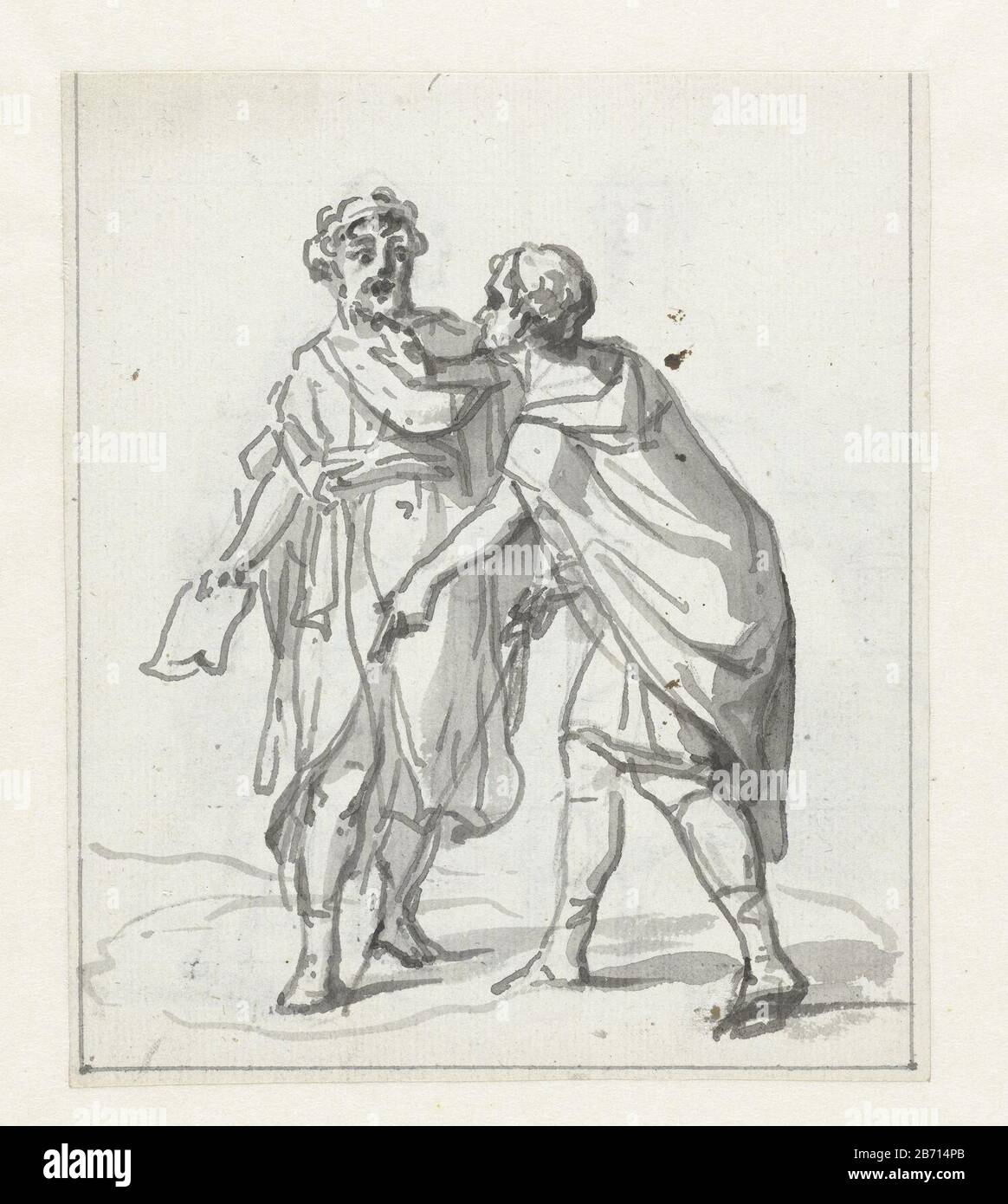 Laenas trekt een cirkel in het zand rond Antiochus IV Epiphanes Laenas dessine un cercle dans le sable autour d'Antiochus IV Epiphanes Type d'objet : dessin Numéro d'objet: RP-T-00-1097 (R) Fabrication Vervaardiger: Rapporteur pour avis: Jurriaan Andriessen Date: 1752 - 1819 Caractéristiques physiques: En gris, graphite, pinceau et gris: Encre papier graphite technologie: Plume / brosse dimensions: H 159 mm × W 135 mm Objet: Le consul C. Papilius Laenas, commandé par le sénat romain pour ordonner à Antiochus IV Epiphanes de s'abstenir de guerre, avec son personnel attire un cercle autour du monarque et lui demande de ne pas t Banque D'Images