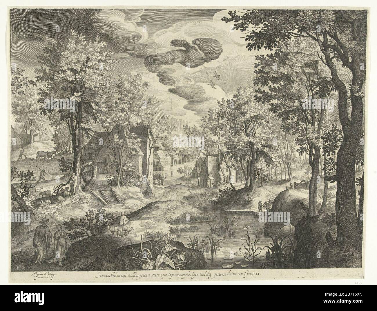 Paysage Avec Hagar Et Ismael Loin Avec Pichet Et Pain Apres Avoir Ete Expulses Par Abraham Dans La Marge Ci Dessous Est Une Citation De Ecriture Gen 21 Latijn Fabricant Printmaker Nicolaes
