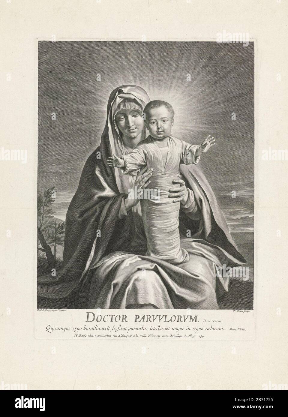 Landschap A Rencontre Maria En Christusskind L Enfant Du Christ Est Dans L Uterus De Marie Et Fait La Benediction Marie A Battu Ses Yeux Et Ses Mains L Ont Battu L Enfant Derriere Eux Une