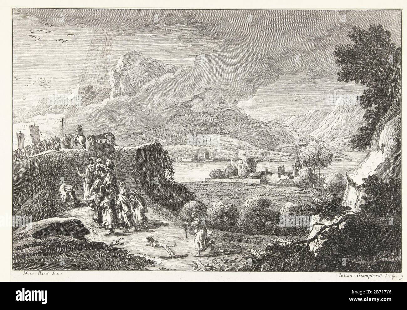 Landschap met begrafenisstoet Italiaanse landschappen (serietitel) Paysage avec procession funéraire paysages italiens (titre de la série) Type de bien: Imprimer Numéro de série: 7 / 19Objectnummer: RP-P-1952-27 Inscriptions / marques: Marque du collectionneur, centre inférieur inversé, estampillé: Lugt 2228 Fabricant: Marco Ricamaniano bâtiment répertorié: Giulici (Giulici) Giuliano Giampiccoliopgedragen à Joseph Smith Lieu de fabrication: Venise Date: 1739 - 1740 Caractéristiques physiques: Matériel de gravure: Technique du papier: Dimensions de gravure: Feuille: H 248 mm × W 349 mmToeli Banque D'Images