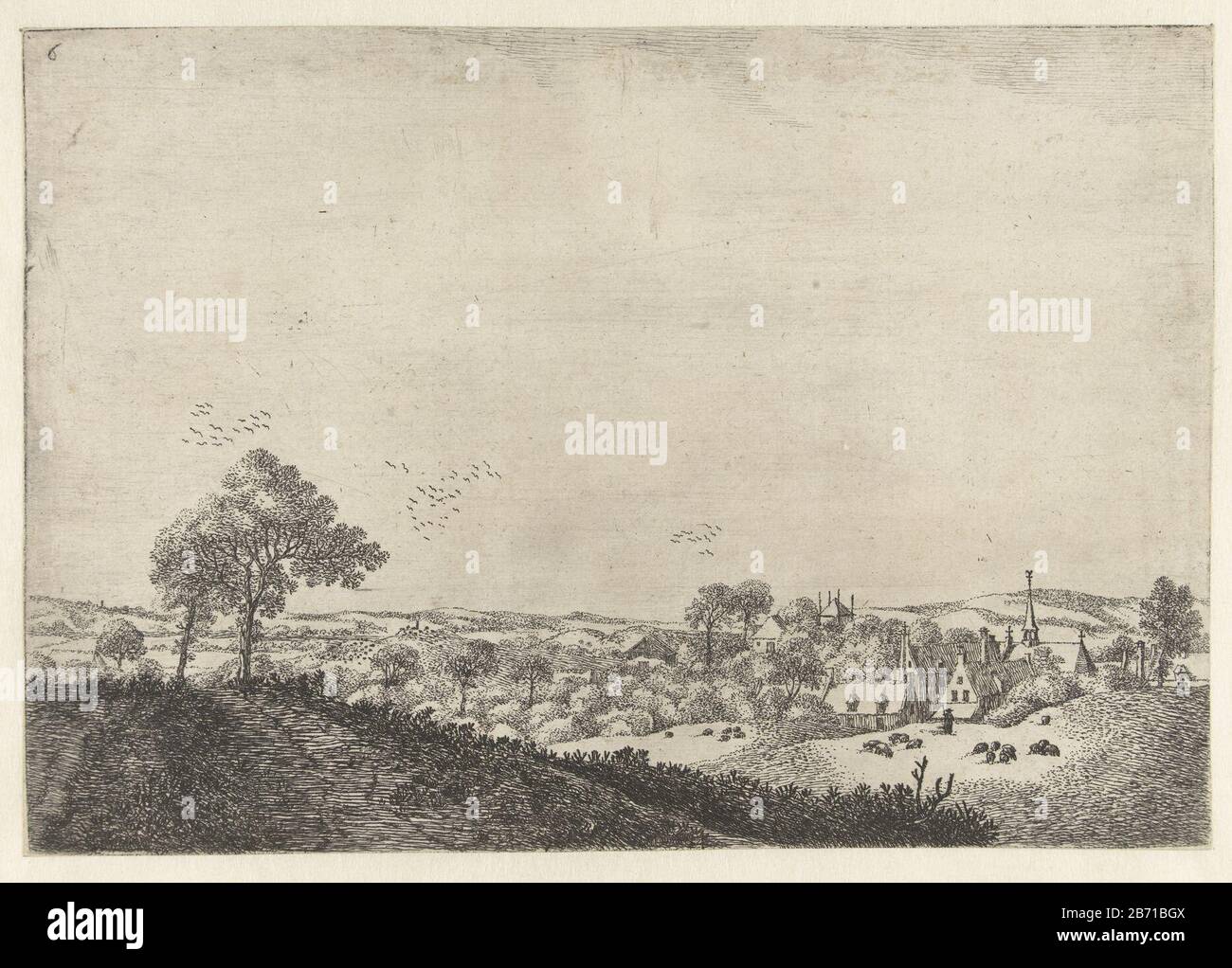 Landschap met dorp en herder met kudde Landschappen (servietitel) Paysage avec village et berger avec flock paysages (titre de la série) Type de propriété: Imprimer Numéro de série: 6 / 6Objectnummer: RP-P-BI 4926Catalogusreferentie: Hollstein Néerlandais 16 Inscriptions / marques: Annotation, verso bas gauche manuscrit 'W / C'Lugt 1407 marque de collecteur , verso bas centre, estampillé: Lugt 2228 Fabricant : graveur Jan van Brosterhuyzen (bâtiment classé) dans sa conception: Jan van BrosterhuyzenPlaats fabrication: Pays-Bas Date: 1610 - 1650 Caractéristiques physiques: Matière de gravure: Papier: Technique de gravure Banque D'Images