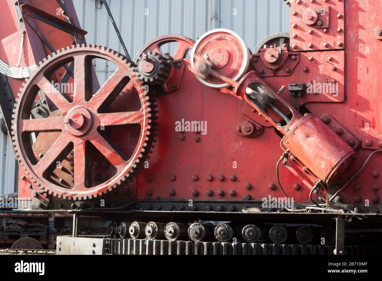 Gros plan du mécanisme d'une grue à vapeur sur le NYMR à Grossmont, North Yorkshire, Angleterre, Royaume-Uni Banque D'Images