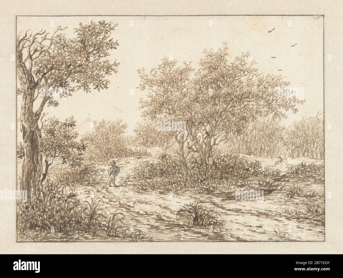 Landschap met een wandelaar Paysage avec randonneur Type d'objet: Dessin Numéro d'objet: RP-T-1881-A-145 Fabricant : artiste: Cornelis Hendriksz. Artiste Vroom: Adriaen Hendriksz. Verboom Artist: Claes Beresteyn (attribution rejetée) Date: 1601 - 1661 Caractéristiques physiques: Stylo en matière brune: Encre de papier technique: Plume Dimensions: H 144 mm × W 196 mm Sujet: Paysages dans la zone tempérée Banque D'Images