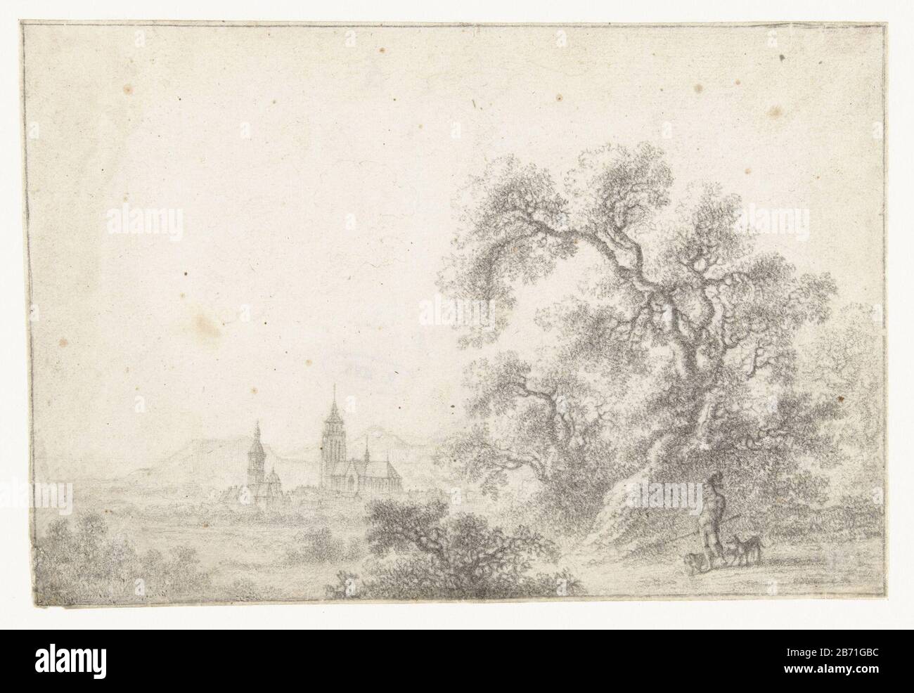 Landschap met jager en de verte een stad Paysage avec chasseur et à distance Type d'objet: Dessin Numéro d'objet: RP-T 1910-62 Fabricant : artiste: Gilles Neyts Date: 1633 - 1687 Caractéristiques physiques: Matière de craie noire: Craie de papier Dimensions: H 119 mm × W 176 mm Objet: paysages dans la zone tempérée et Banque D'Images