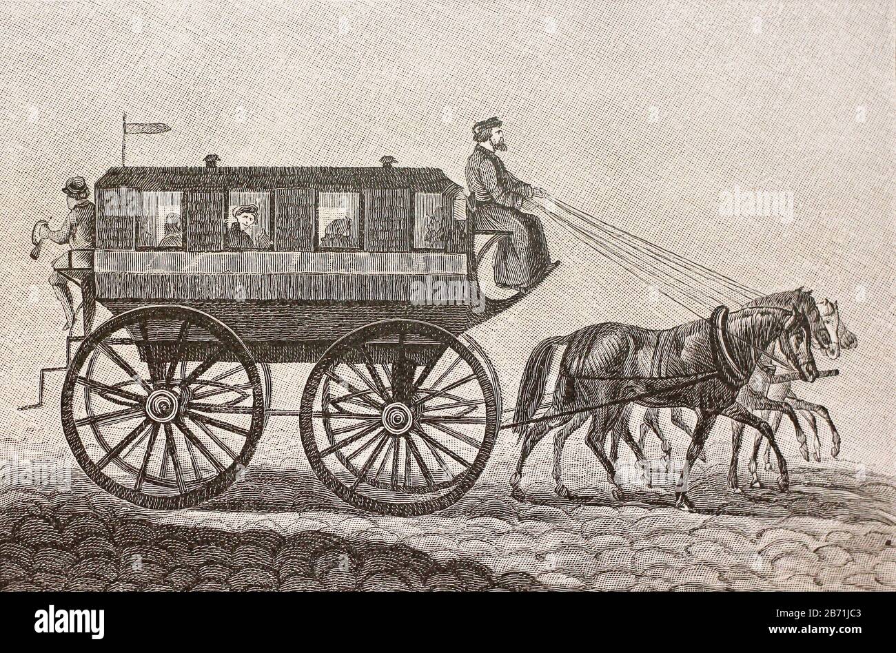 Stagecoach dans l'Empire russe dans la première moitié du XIXe siècle. Gravure du XIXe siècle. Banque D'Images