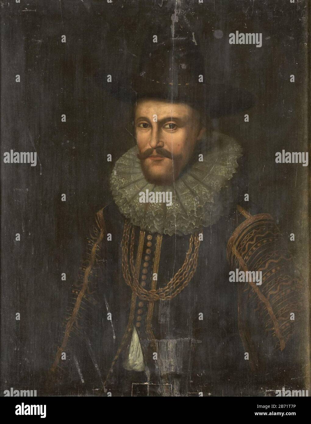 Laurens Reael (1583-1637) Gouverneur-generaal (1616-19), SK-A-3757 Portrait de Laurens Reael (1583-1637). Gouverneur Général (1616-19). Dix Halfength à gauche. Autour du cou une triple chaîne d'or. Fait partie d'une série de portraits des gouverneurs généraux de l'ancien néerlandais East Indië. Fabricant : artiste: Fabrication de site anonyme: Batavia Dating: 1616 - 1675 Caractéristiques physiques: Huile sur panneau matériau: Huile sur panneau Dimensions: Support: H 98 cm. B × 77,5 cm. Dimensions externes : 8,5 cm d. (Y compris le transporteur SK-L-2254.) Sujet : personne historique gouvernement colonial Wie: Laurens ReaelVerenigde In Banque D'Images