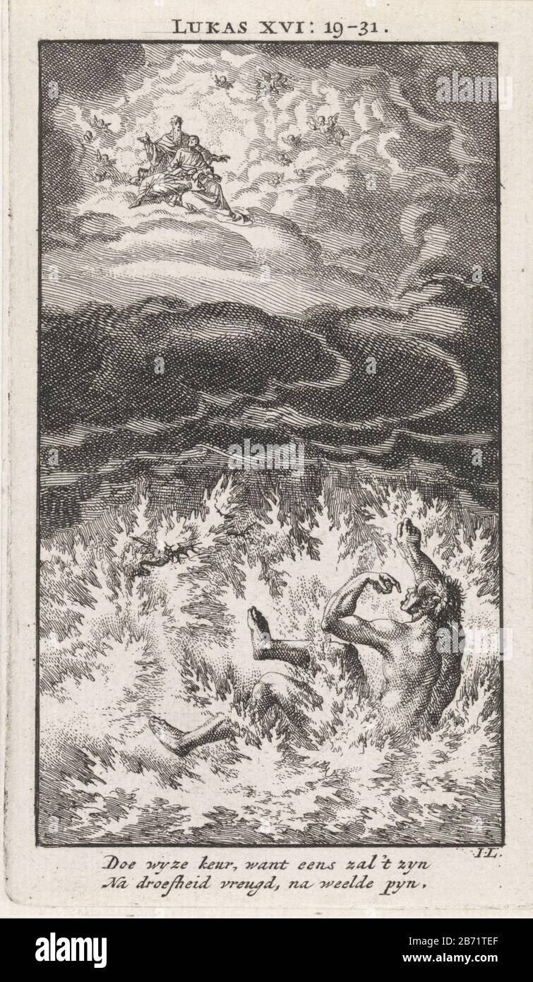 Lazarus dans Abrahams schoot en de rijke man in de hel Lazarus dans le bosom d'Abraham et l'homme riche en hel Type d'objet : photo Numéro d'article: RP-P-1896-A-19368-2797Catalogusreferentie: Van Eeghen 40362 (2) Note: État déterminé à partir des empreintes existantes dans Rijkenkspentenkabinet / Inscriptions: Lugt 2228 Fabricant : printmaker Jan Luyken (bâtiment classé) éditeur: Veuve Pieter Arentsz & Cornelis van der sys (II) Lieu de fabrication: Amsterdam Date: 1712 Caractéristiques physiques: Matière de gravure: Papier technique: Dimensions de gravure : feuille: H 138 mm × W 81 mmToelichti Banque D'Images