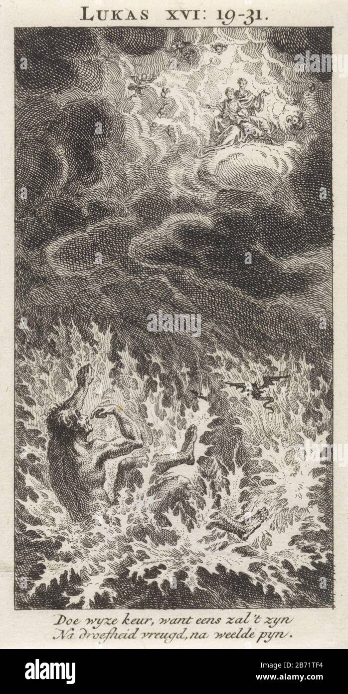 Lazarus in Abrahams schoot en de rijke man in de hel Lazarus in Abraham's bosom and the rich man in hel Type d'objet : photo Numéro d'article: RP-P-1896-A 19368-2800 Inscriptions / marques: Marque de collectionneur, verso, estampillée: Lugt 2228 Fabricant: À imprimer par Jan Luyken auteur: Fabrication anonyme: Amsterdam Date: 1712 Caractéristiques physiques: Matériel de gravure: Papier technique: Dimensions de gravure: Feuille: 134 mm × h b 72 mmToelichtingKopie de l'illustration pour: Luyken, Jan Bybel impression. Amsterdam: Pieter Arentsz. II (mer.) Et Cornelis Van der sys, 1712, p. 29. Objet : le cir Banque D'Images