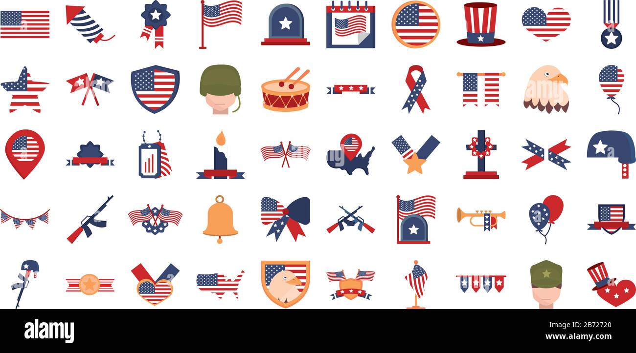 jour commémoratif les icônes de célébration nationale américaine définissent l'illustration vectorielle icône de style plat Illustration de Vecteur
