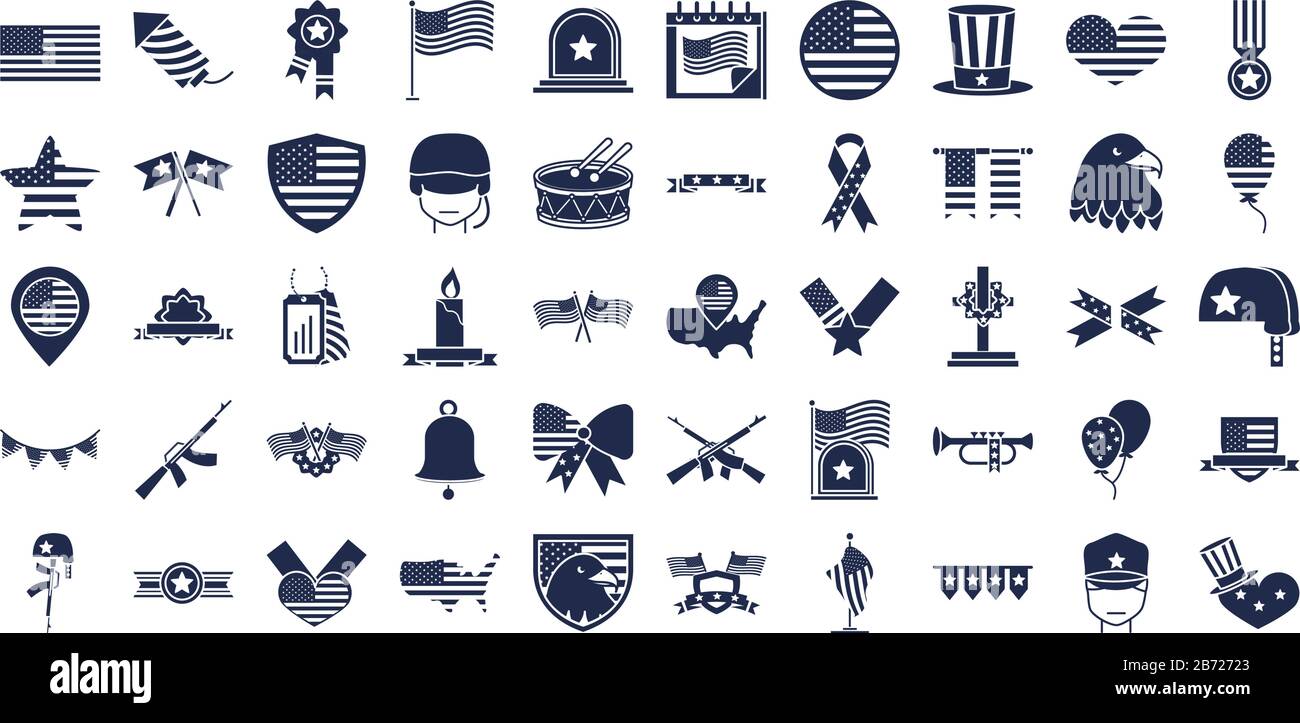 jour commémoratif les icônes de célébration nationale américaine définissent l'illustration vectorielle silhouette icône de style Illustration de Vecteur