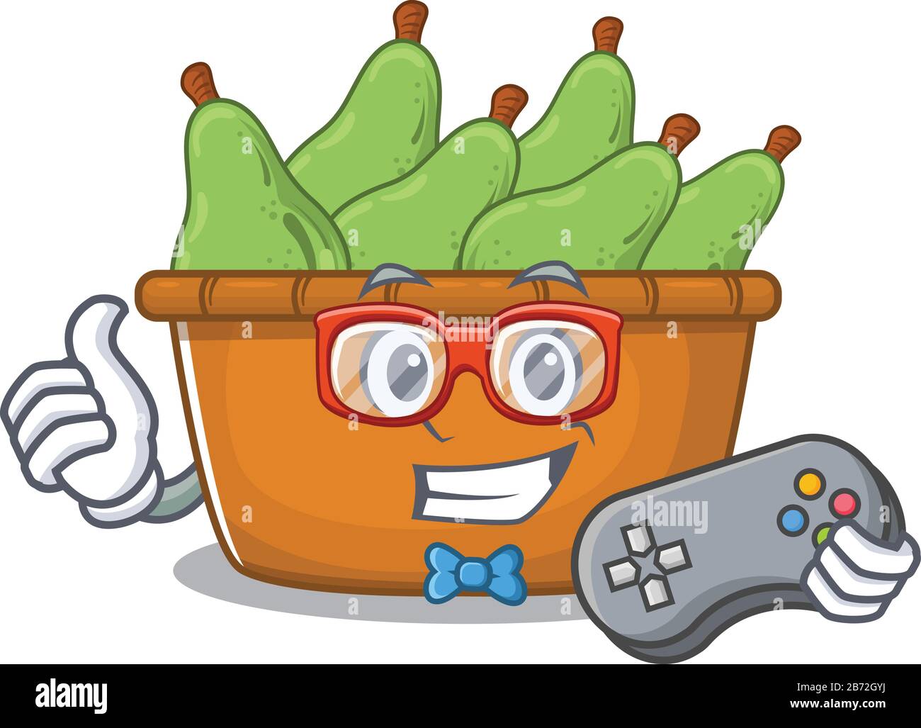 Gamer cool de la boîte de fruits de poire de style mascotte avec contrôleur Illustration de Vecteur