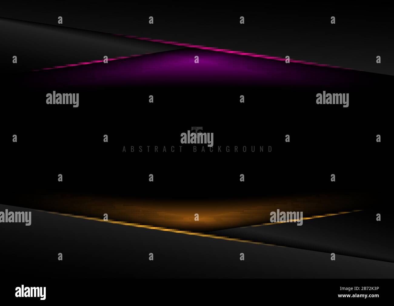 Modèle triangle géométrique noir superposition de l'en-tête de calque avec effet d'éclairage rose et jaune sur fond sombre avec espace pour votre texte. Technologie f Illustration de Vecteur