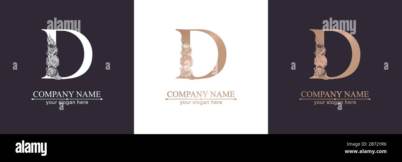 Logo ou monogramme de la lettre D. Pour votre entreprise. Signe vectoriel. Style floral, roses. Logo personnel. Illustration de Vecteur