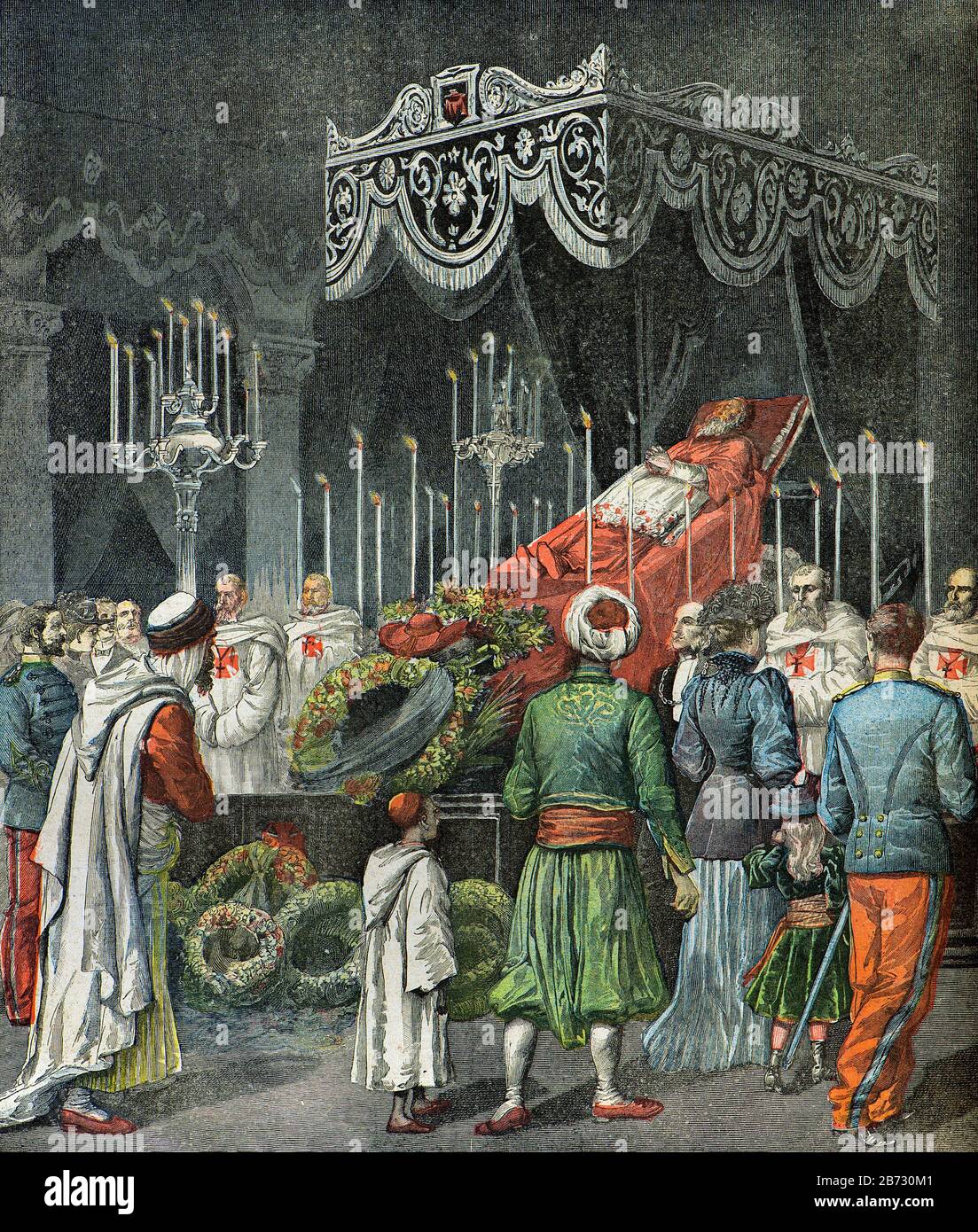 Gravure - le corps du Cardinal Charles Lavigerie est exposé dans la cathédrale Saint Louis de Carthage à Alger après sa mort en 1892 - Collection privée Banque D'Images