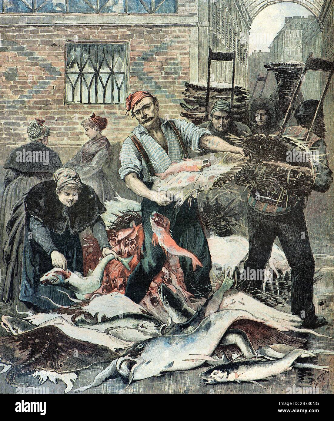 Meyer Henri ( 1841 - 1899 ) - le marché du poisson à Paris en 1893 - Collection privée Banque D'Images