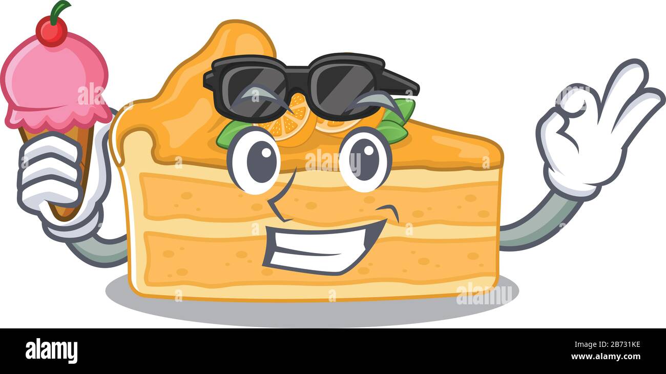 personnage de dessin animé d'orange de cheesecake tenant une glace Illustration de Vecteur