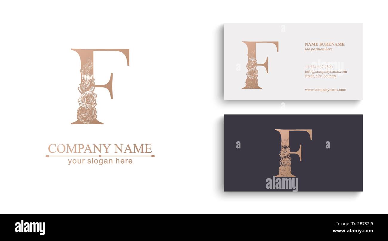 Logo ou monogramme de la lettre F. Pour votre entreprise. Signe vectoriel. Style floral, roses. Logo personnel. Illustration de Vecteur