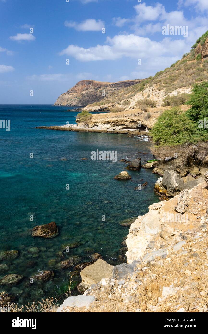 Rochers sur Tarafal, île de Santiago, Cabo Verde, Cap vert Banque D'Images