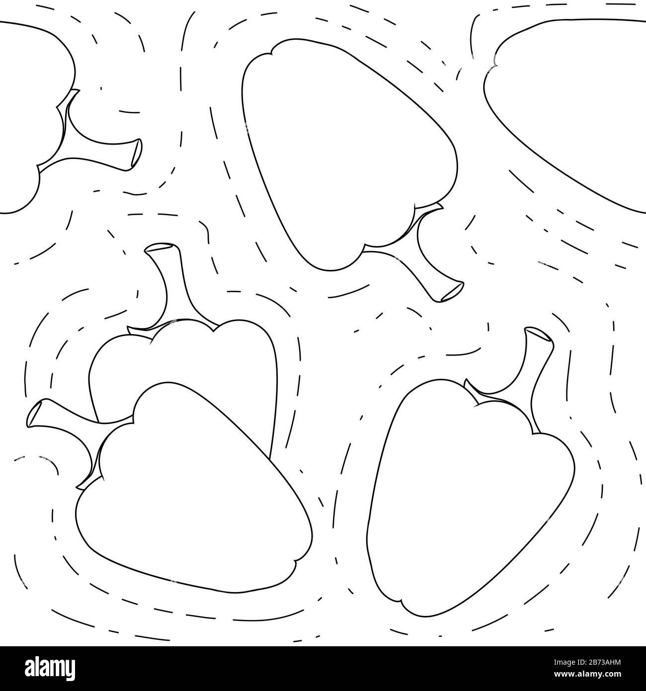 Illustration vectorielle à contour plat et motif sans couture des poivrons sur fond blanc. Illustration de Vecteur