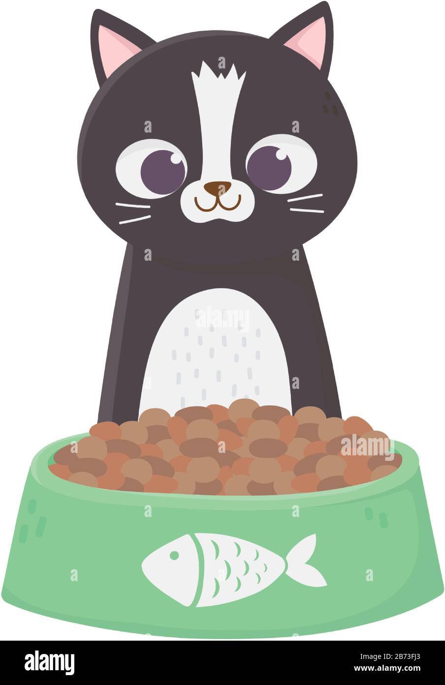 Les Chats Me Rendent Heureux Chat Mignon Assis Avec Bol Rempli Nourriture Dessin Vectoriel De Dessin Anime Image Vectorielle Stock Alamy