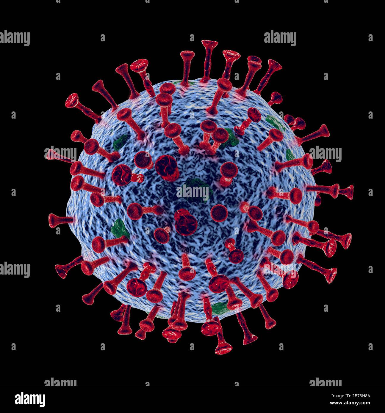 Illustration d'un agent pathogène du virus, bleu avec des antennes rouges fond noir Banque D'Images