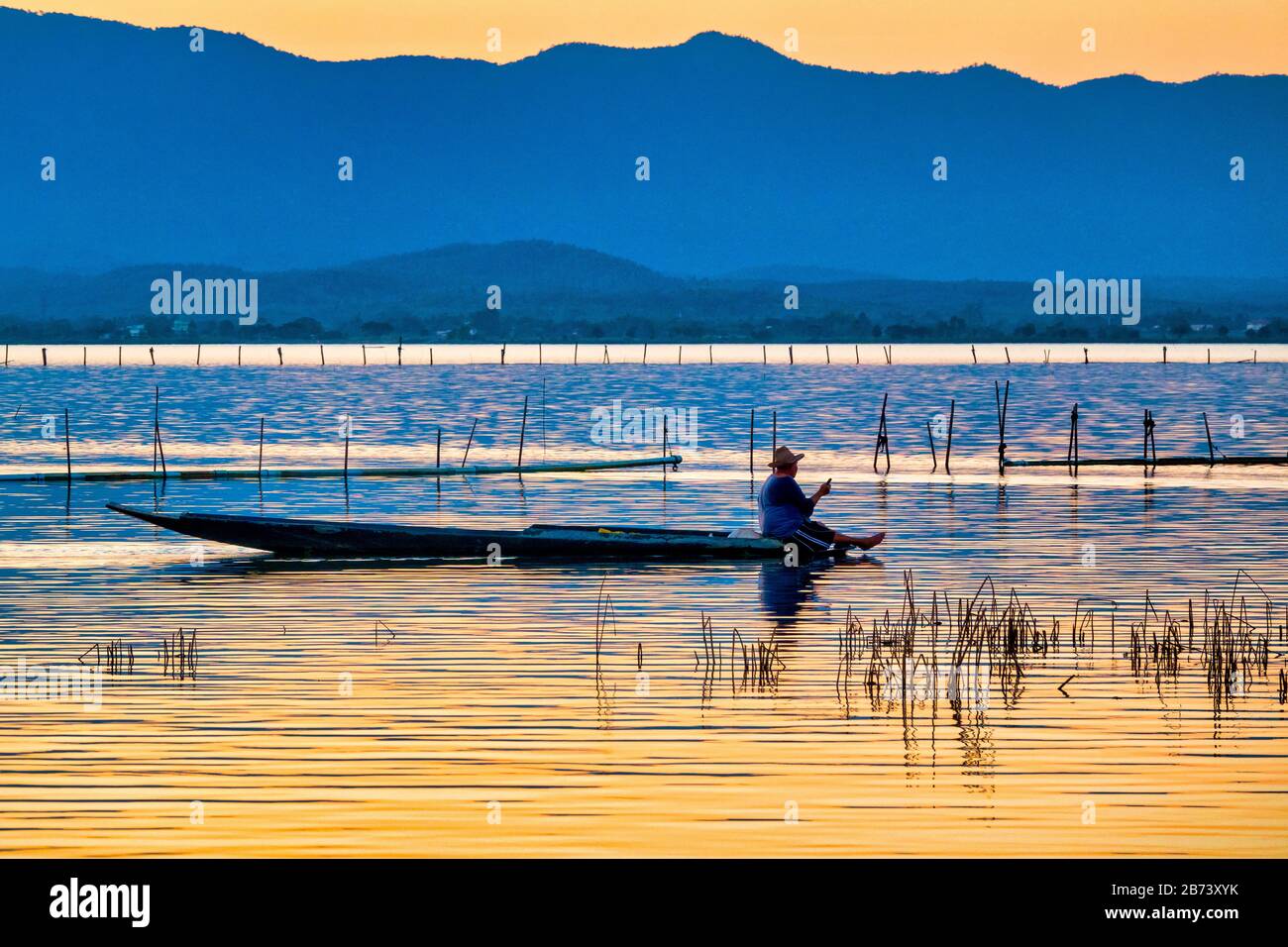 Pêcheur À Kwan Phayao, Phayao, Thaïlande Banque D'Images