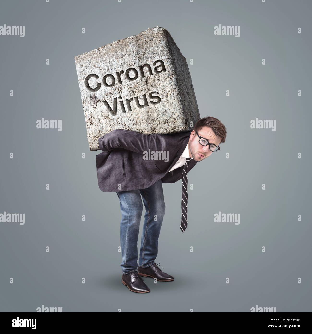 Homme d'affaires sous pression de Corona virus Banque D'Images