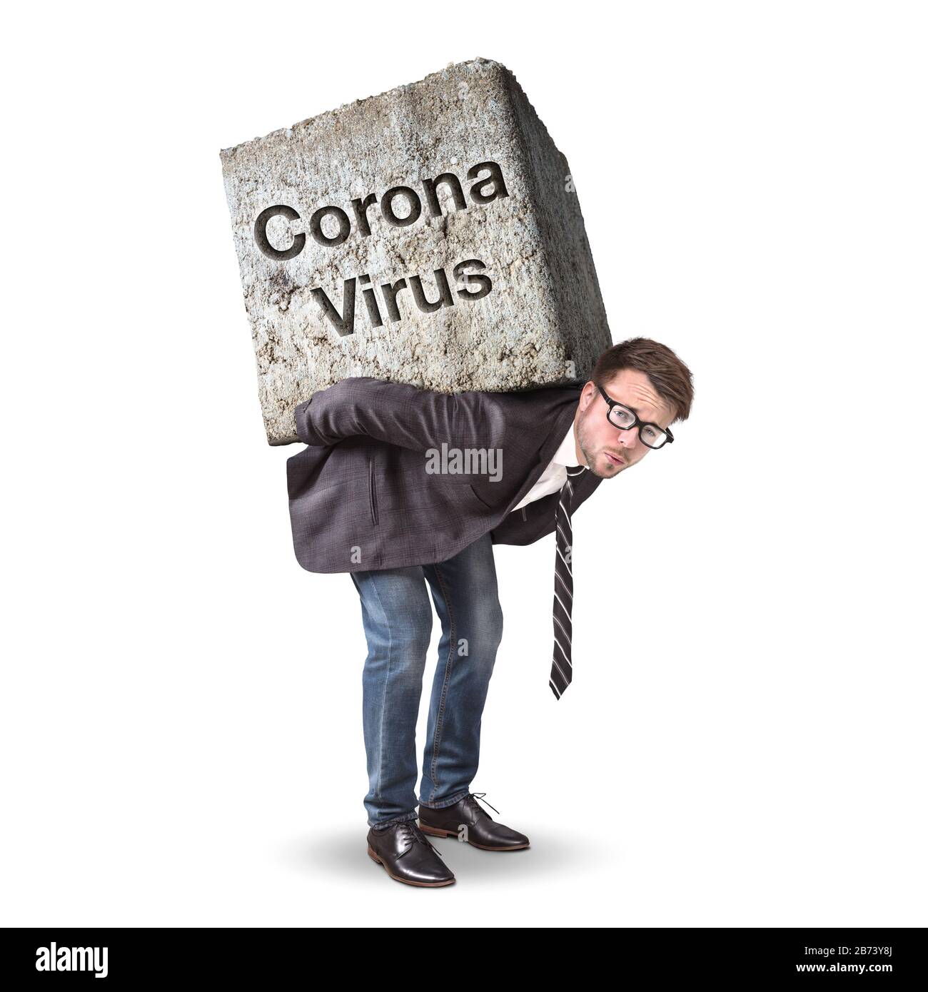 Homme d'affaires en difficulté avec le concept de virus Corona Banque D'Images
