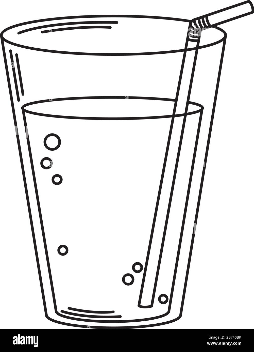 boit une tasse de plastique froid frais avec une icône de style de ligne d'illustration vectorielle de paille Illustration de Vecteur