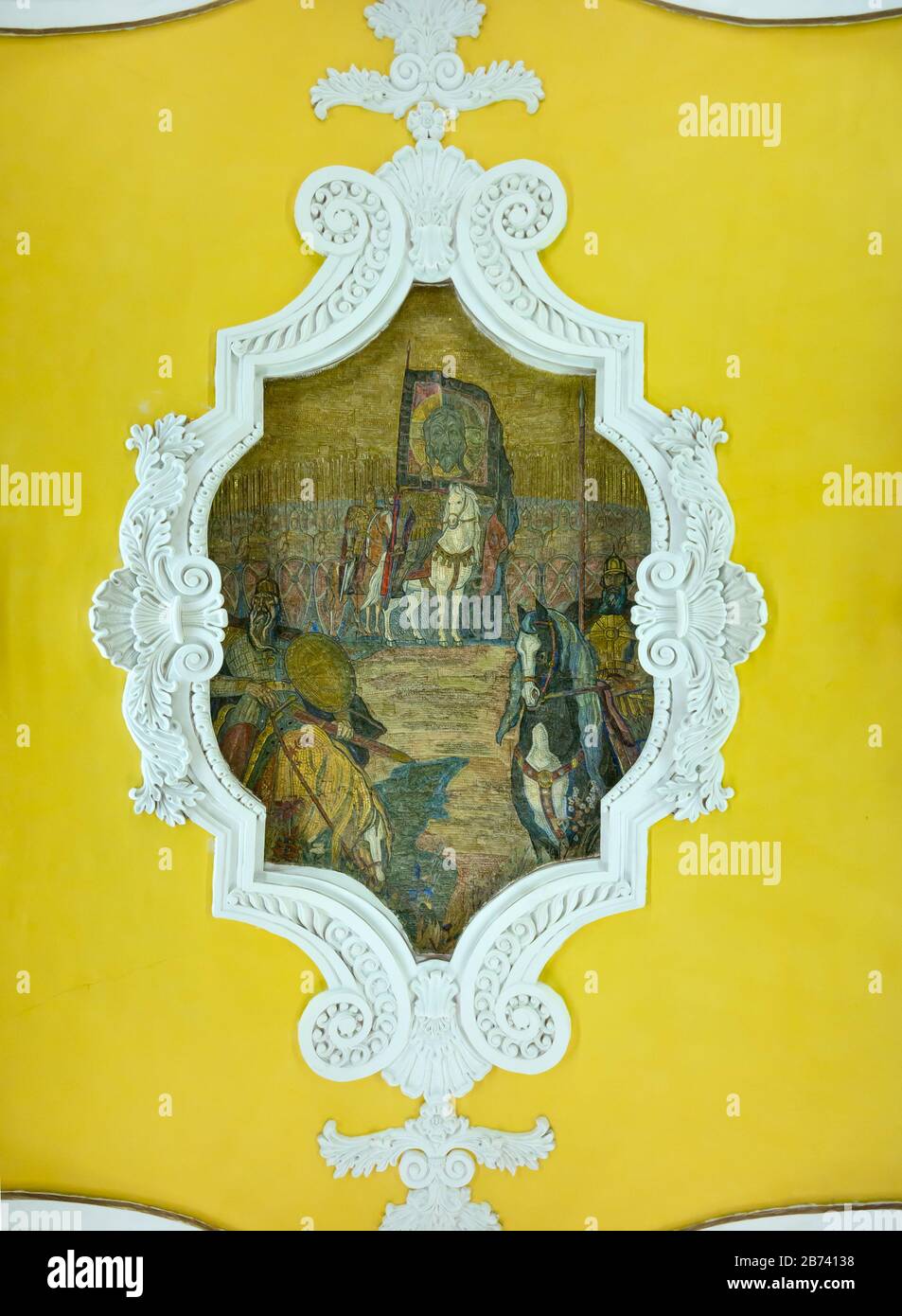 Décoration de plafond ornée, station de métro Komsomolskaya, métro ou métro de Moscou, Fédération de Russie Banque D'Images