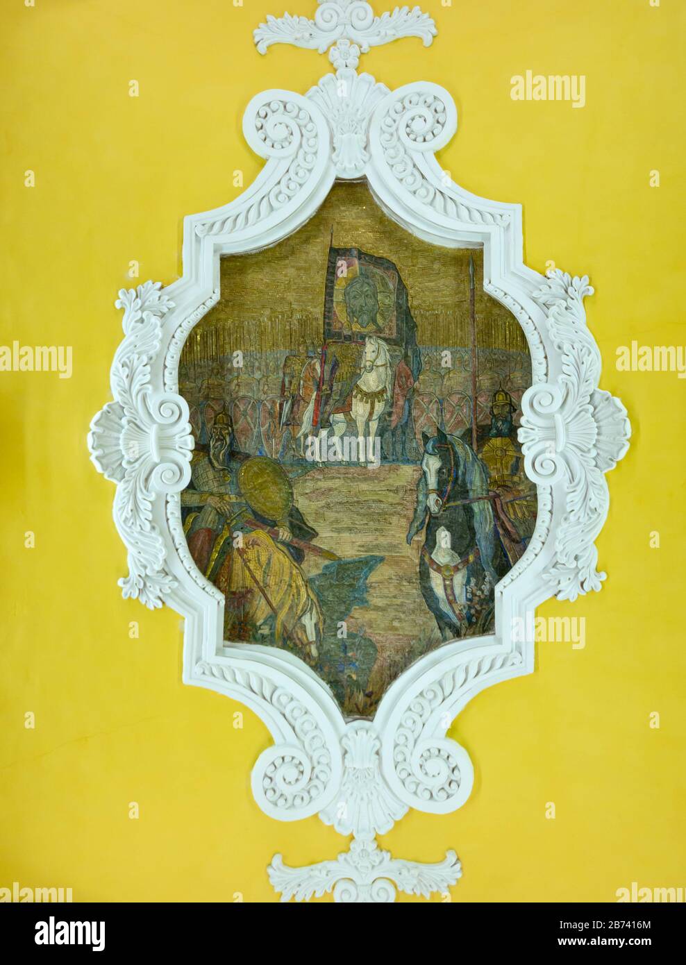 Décoration de plafond ornée, station de métro Komsomolskaya, métro ou métro de Moscou, Fédération de Russie Banque D'Images