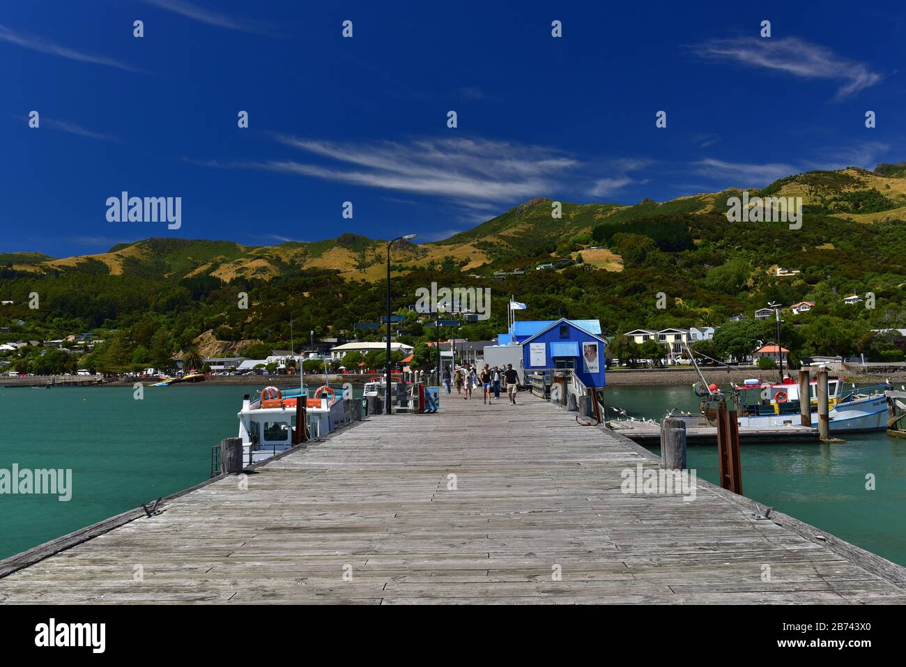 D'Akaroa Harbour, une petite ville dans la région de Canterbury, île du Sud, Nouvelle-Zélande Banque D'Images