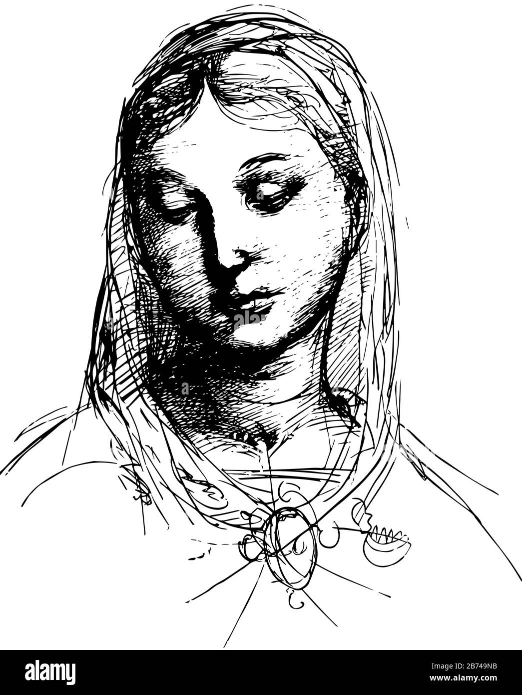 Elisabetta d'un dessin de Raphaël, dessin vintage ou gravure d'illustration. Illustration de Vecteur