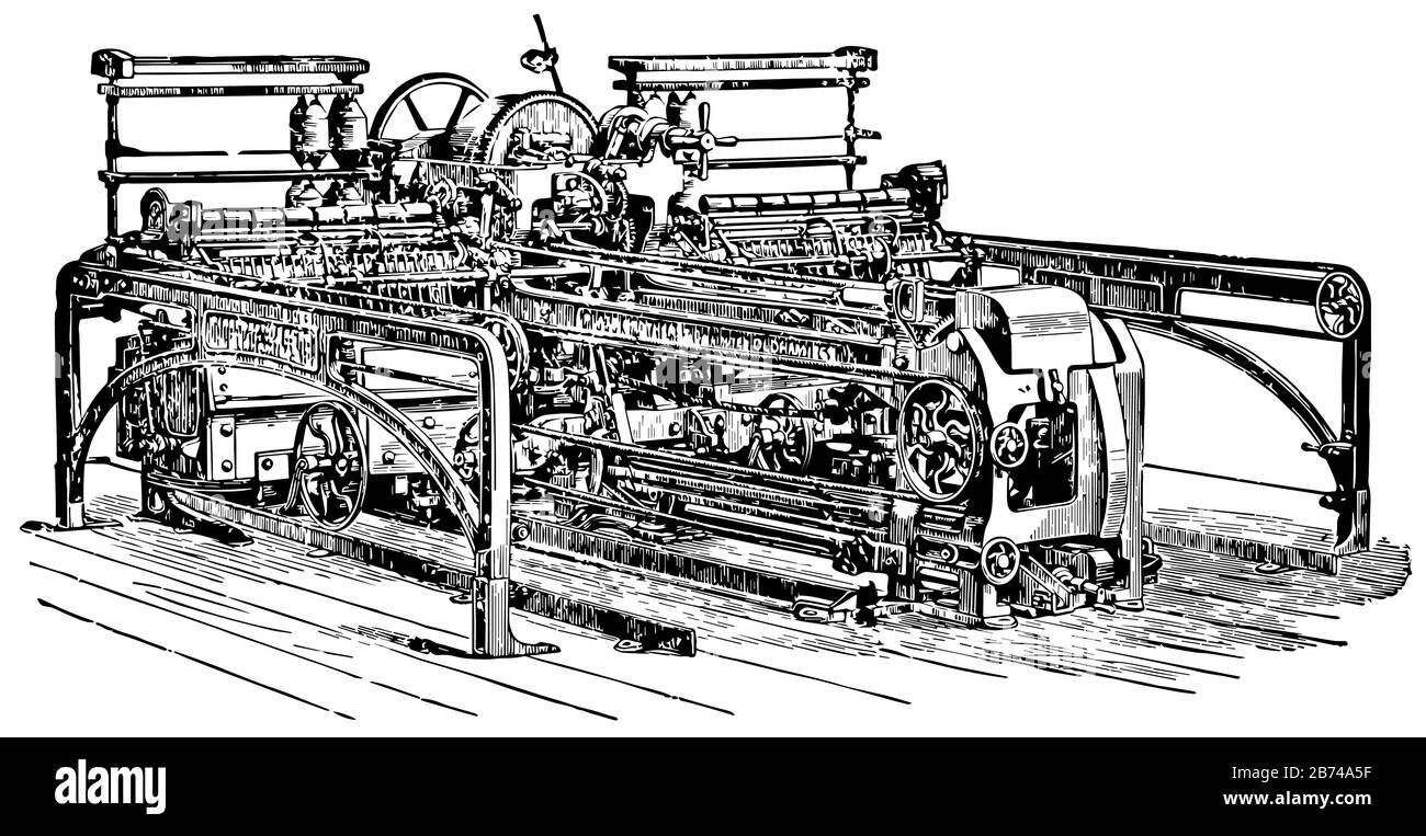 Cette illustration représente Mule où les opérations habituellement effectuées par le disque ont été effectuées par des moyens automatiques, un dessin de ligne vintage ou e Illustration de Vecteur