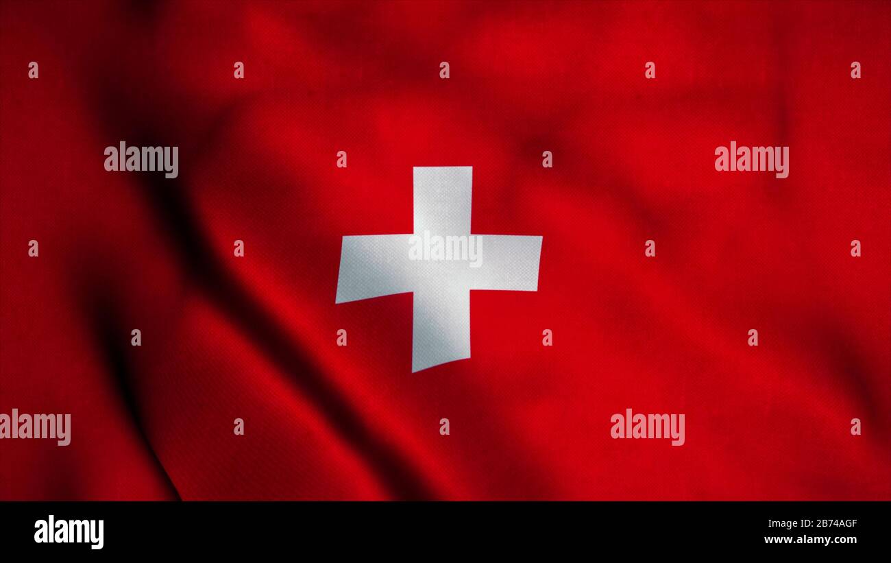 La Suisse drapeau se foulant au vent. Drapeau national de la Suisse. Signe de la Suisse. illustration tridimensionnelle. Banque D'Images