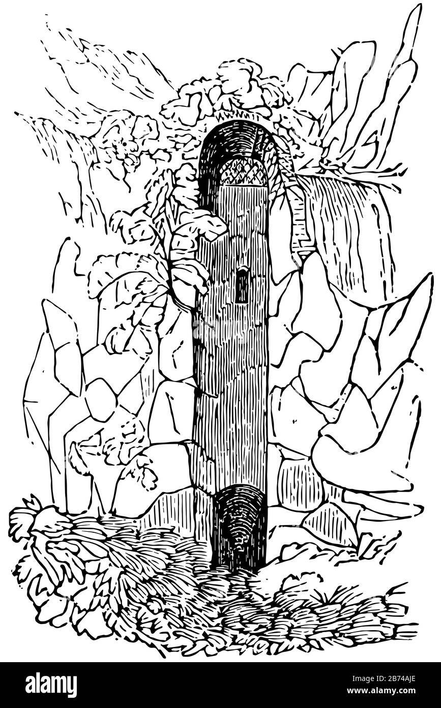 Esmissarium, un canal artificiel, tout corps d'eau stagnant, les taupes à usage moderne, dessin de ligne vintage ou illustration de gravure. Illustration de Vecteur
